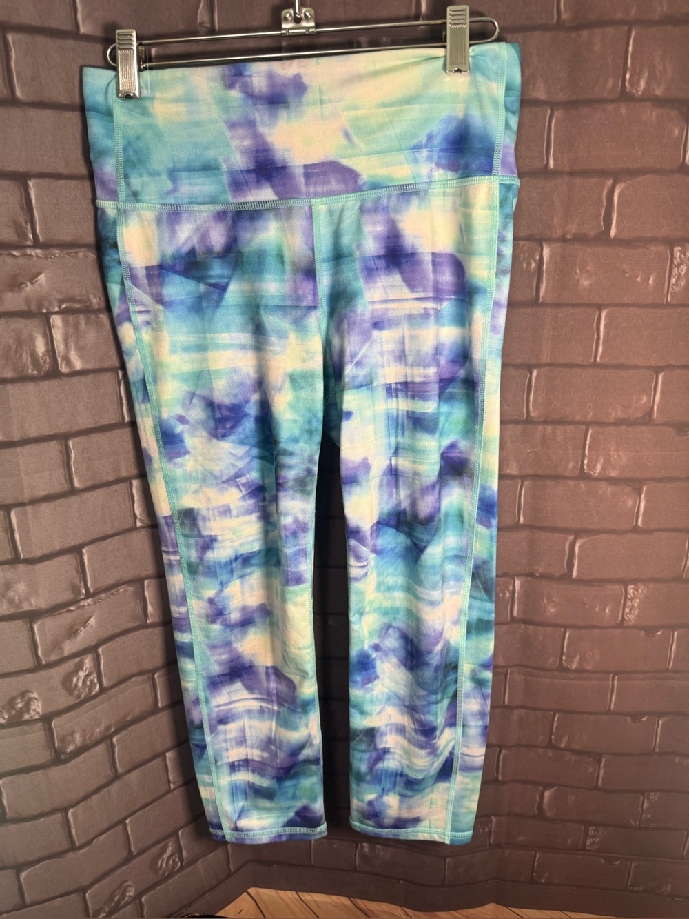 Athleta Aqua & Purple Tie-Dye Leggings